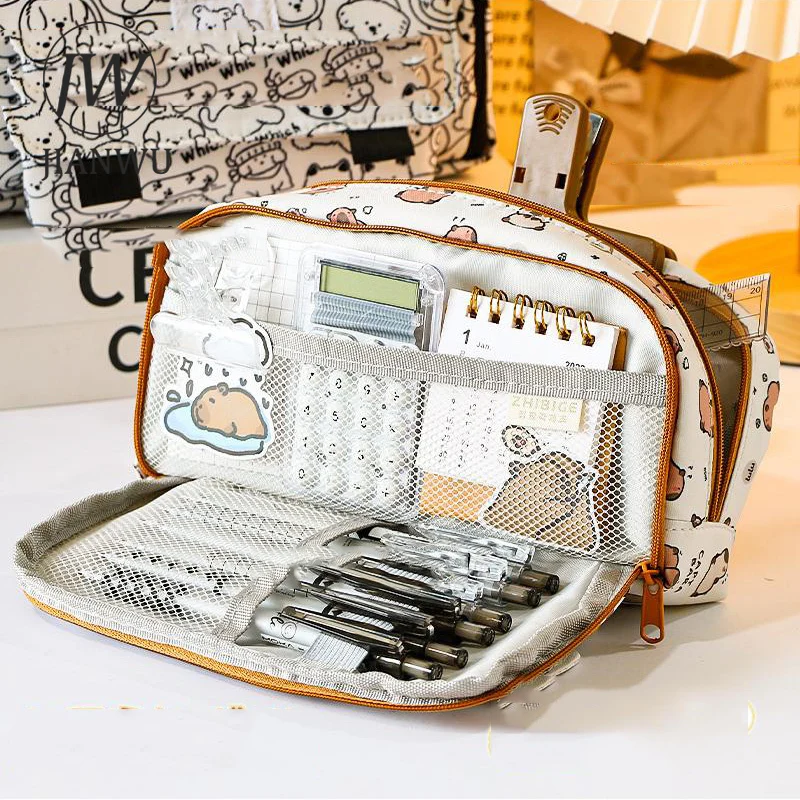 

JIANWU Large Capacity Cartoon Dog Pattern Fabric Pencil Case Storage Box Creative DIY Student Supplies Stationery