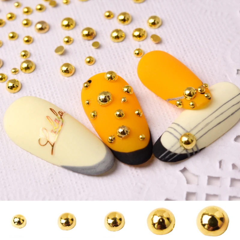 

200PCS 1.0-3.0mm Solid Hemispherical Metal Nail Art Rivets Semi-circle Studs Accessories For Manicure Nails Decoration Supplies