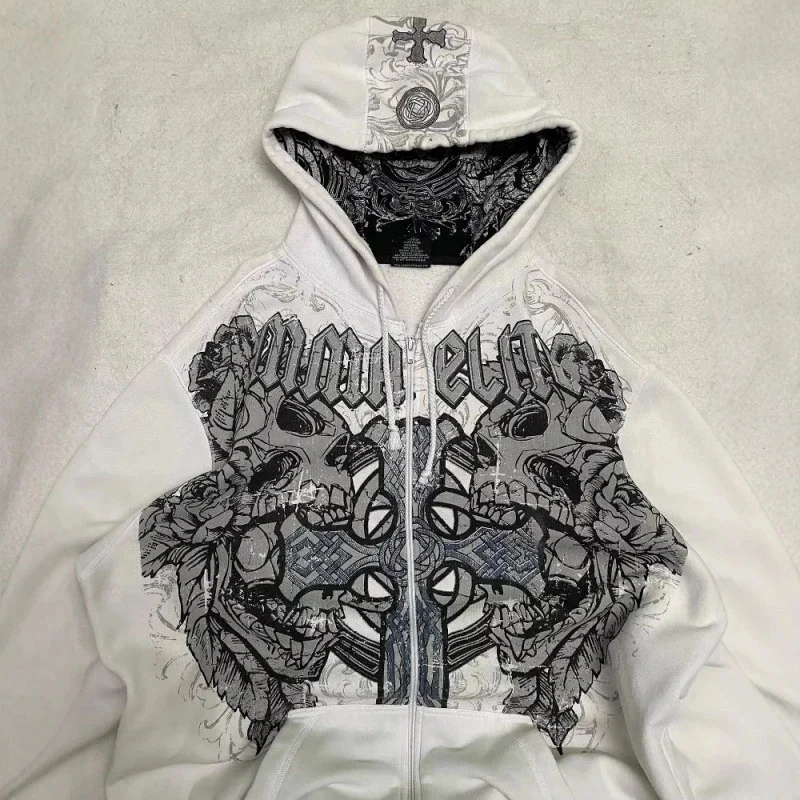Zipper Hoodie Jacket Fashionable Street Graffiti Y2K Hip-hop Style Three-dimensional Printing Neutral Loose Casual Punk Jacket