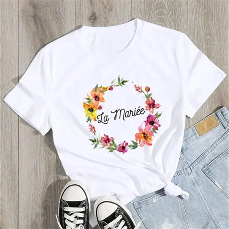 Team Bride Women T-shirts 2024 EVJF To Be Squad La Mariee Hen Party Bachelorette France Girl Wedding Female Tops Tees