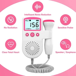 Fetal Doppler Hand-hold Pocket Portable Sound Baby Heart Pregnancy Ultrasound Fetus Doppler Detector No Radiation Stethoscope