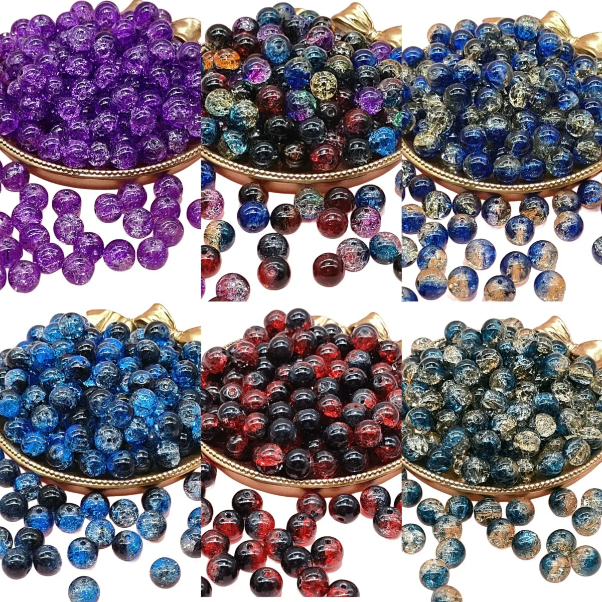 50Pcs10mm Multicolor Crack Glass Beads Burst Effect Round Spacer Beads DIY Jewelry Making Bracelet Handcraft Material