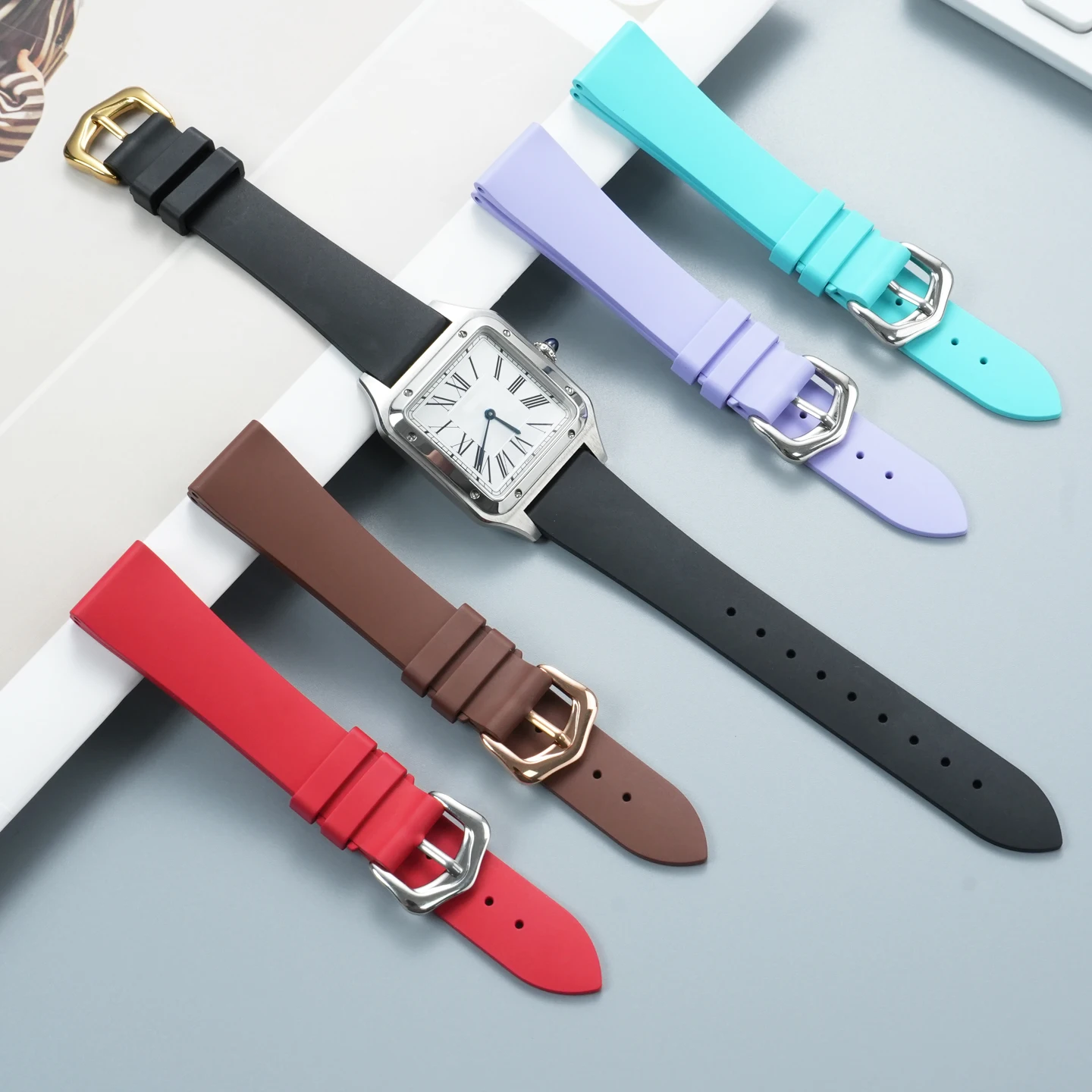 FKM Color Fluororubber Strap Replacement Cartier Solo Tank Key London Women's Small and Medium Watch Strap 18MM view 2