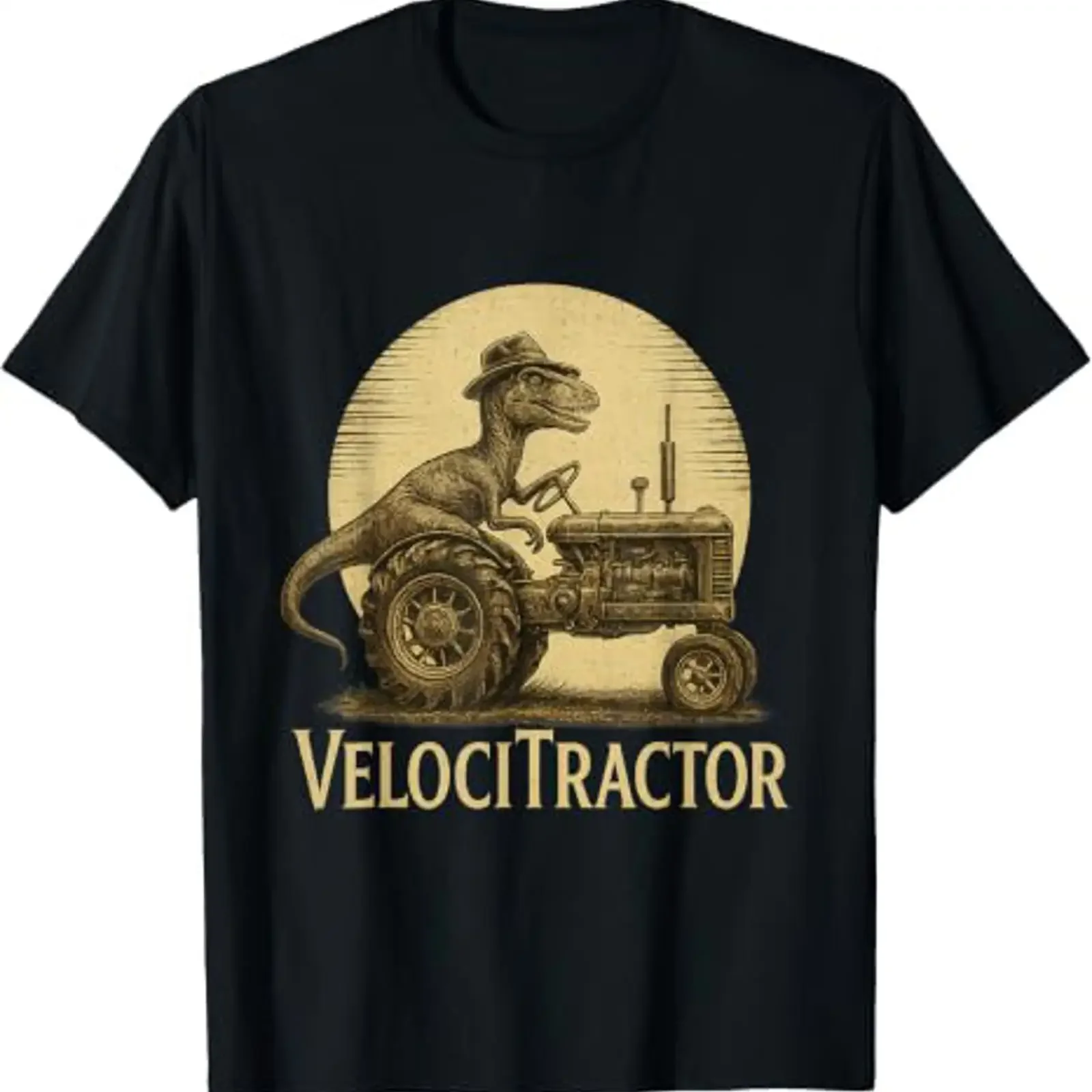 VelociTractor Funny Dinosaur Farmer Tractor Mashup T Shirt vintage Washed Top For Everyday Wear Soft Stretched Versatile
