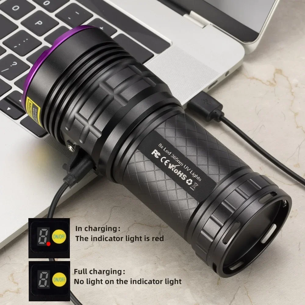 Alonefire Power Ultraviolet Flashlight 365nm UV 160W Rechargeable Torch Light for Curing Money Ore Scorpion Fluorescent Detector