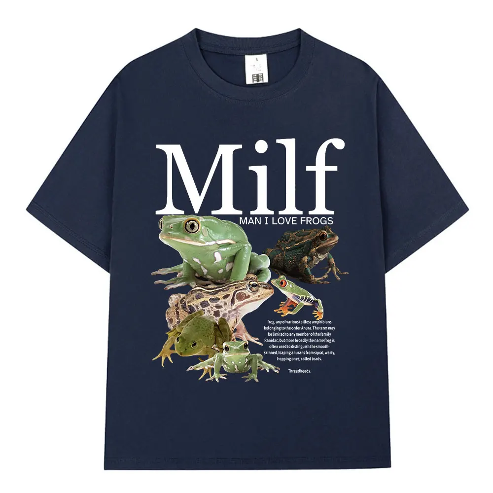 MILF Man I Love Frogs T Shirt Funny Frog Amphibian Lovers Vintage T-shirts Men Cotton Oversized Short Sleeve T-shirt Streetwear