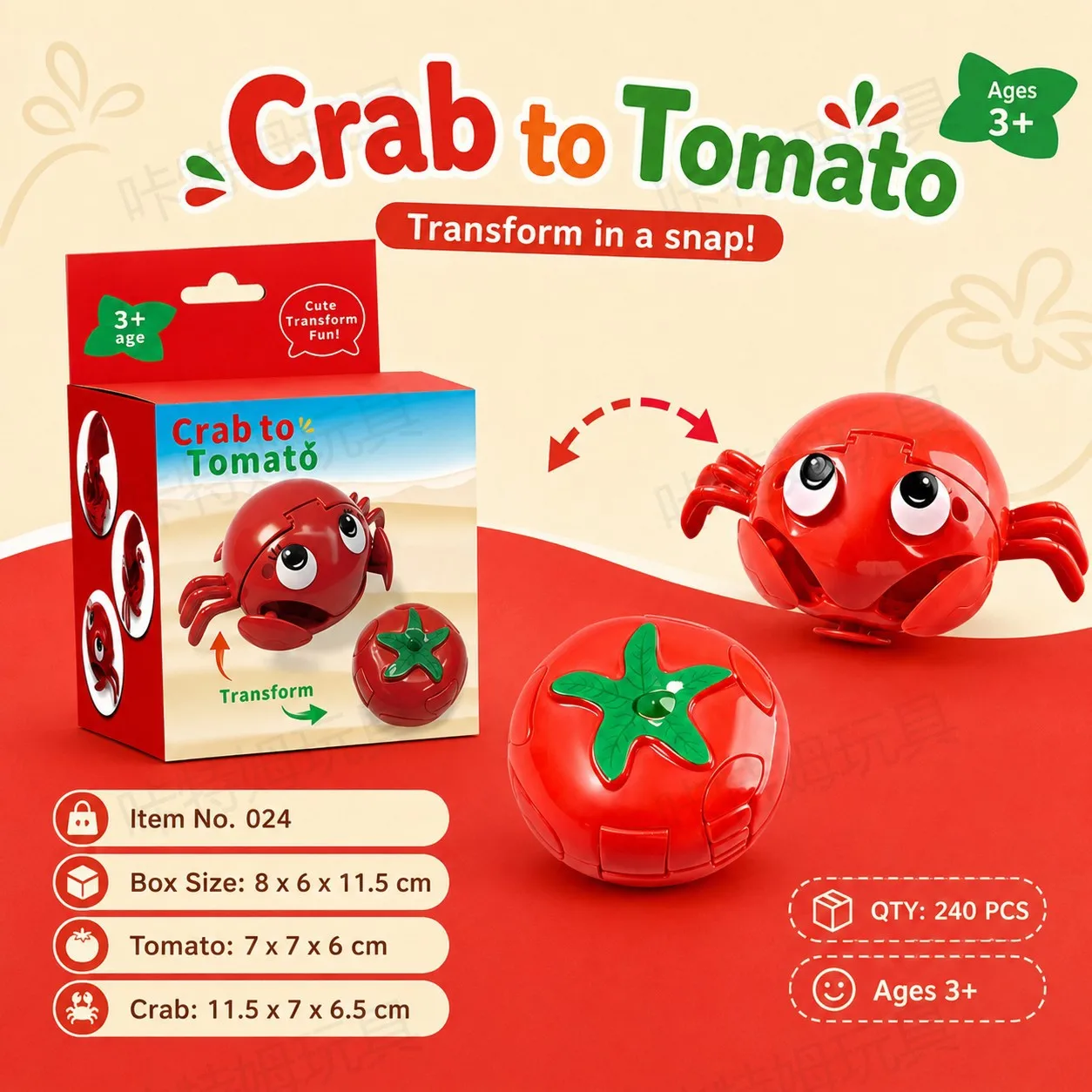 Creative Tomato Transform Crab Toy Vegetable Fruit to Animal Deformation Figure Kids Puzzle Educational Transformation Gift