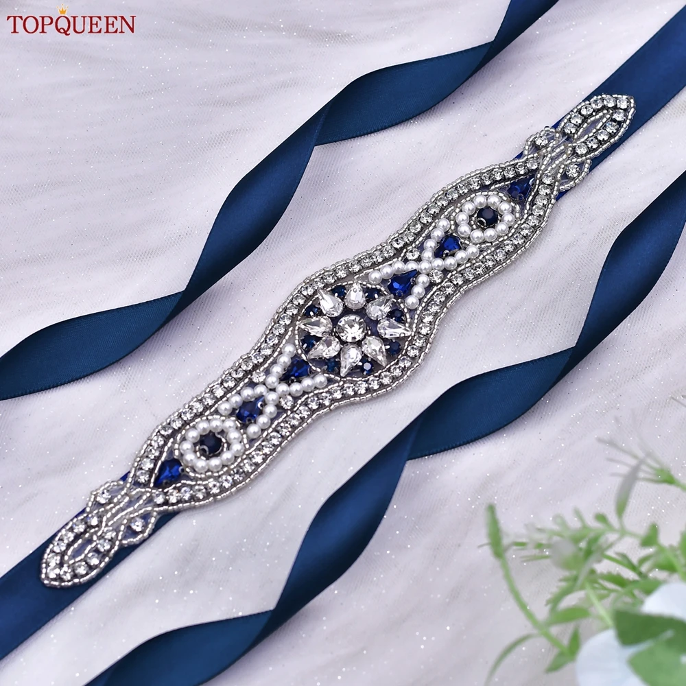 TOPCLS EEN-Ceinture de robe de demoiselle d'honneur, nouvelle ceinture de mariage, saphir bleu, diamant, accessoires pour patients appliqués à la main S18-ML