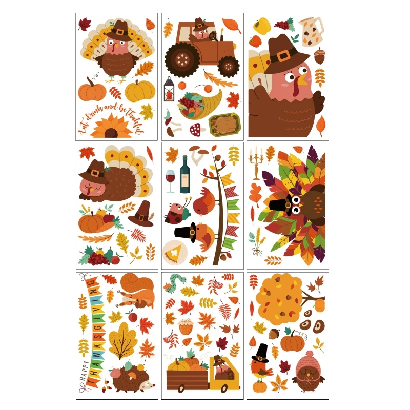 Thanksgiving Window Clings Leaves Fall Window Decoration for Home Party 9 Sheets Autumn Window Decor Gnome Static Cling