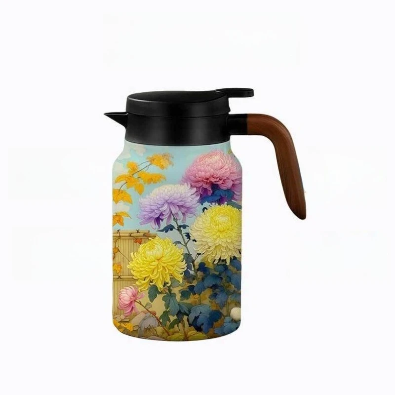 

1500ML Stainless steel inner pot insulated kettle ergonomic comfortable handle flower pattern leak proof insulated kettle