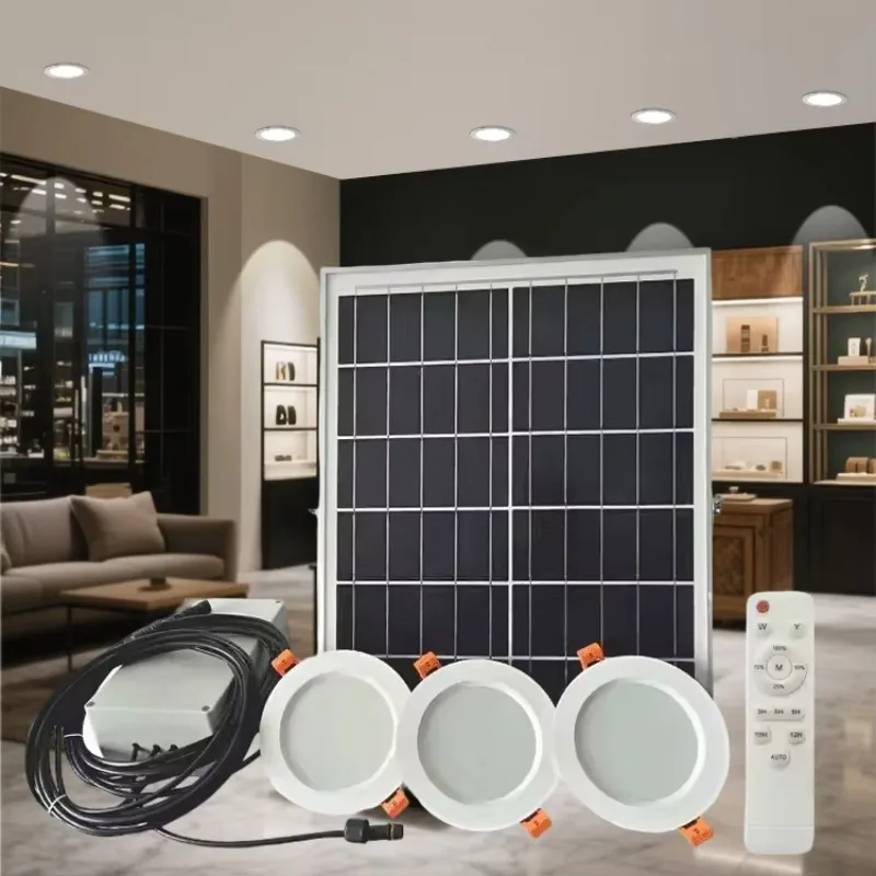 

3W 6W Remote Control Solar Powered Led Down Light Adjustable Brightness Indoor Round Recessed Solar Ceiling Lamp
