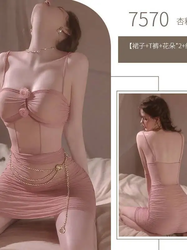 セクシーな透明なセクシーなタイトなボディコンパジャマドレス背中の開いた深いVサスペンダーノースリーブラップヒップメッシュフラワープリントカソールWICG