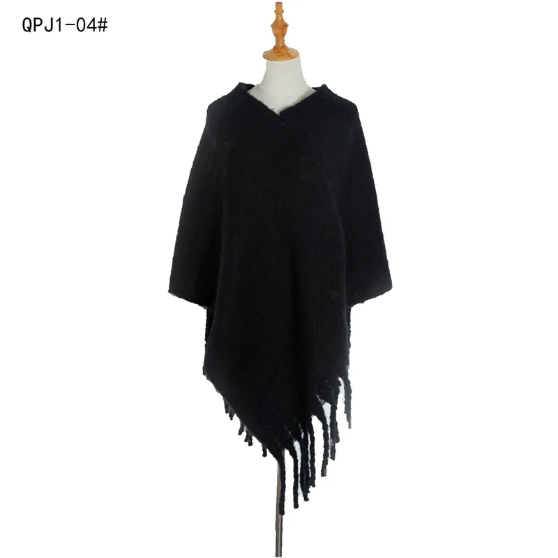 Spring Autumn Loop Yarn Women Shawl Thick Tassel Warm Cloak Pullover Poncho Lady Capes Green Cloaks