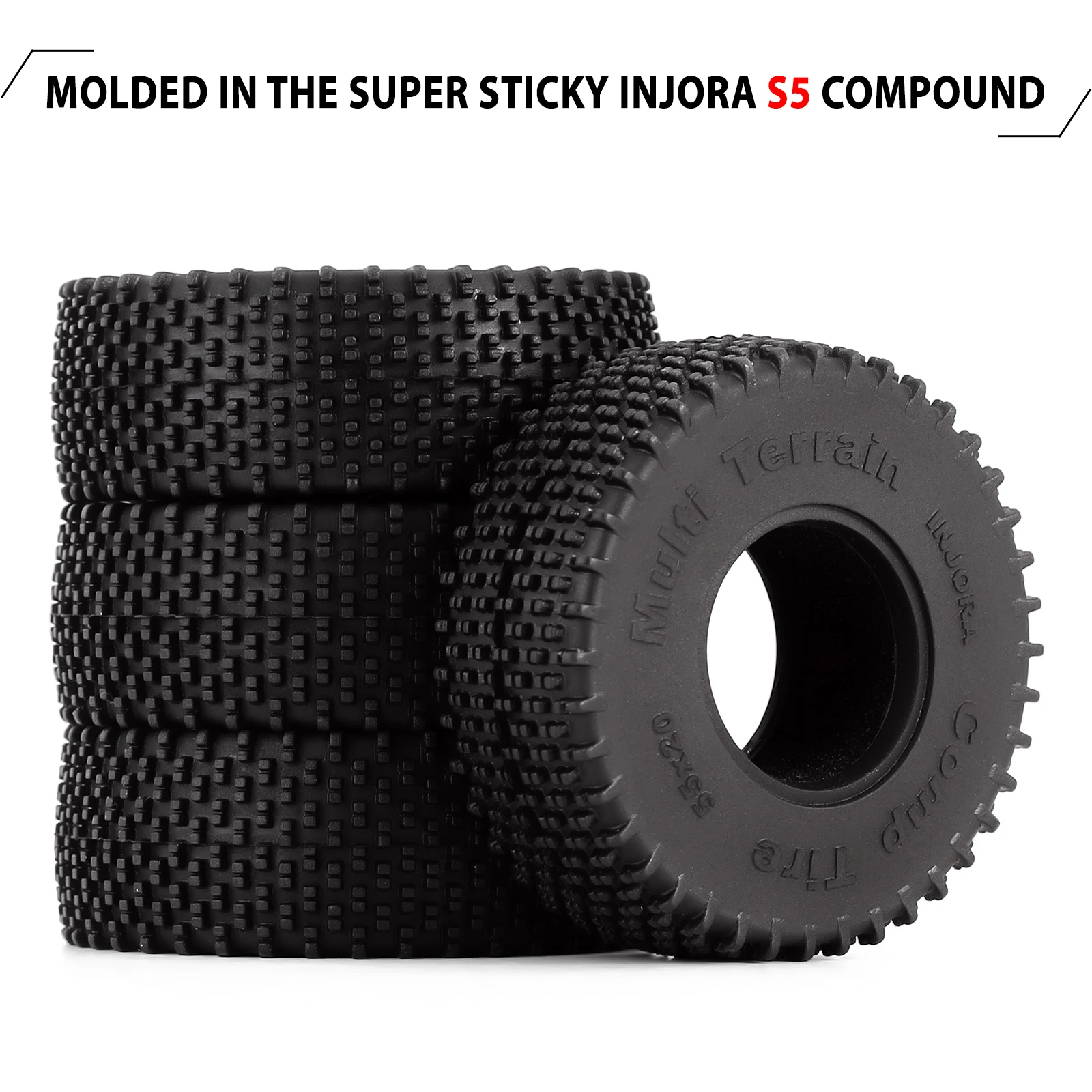 INJORA Comp Pins Multi Terrains 1.0 Wheel Tires 55*20mm for 1/18 1/24 RC Car Axial SCX24 TRX4M AX24 Upgrade (T1013)