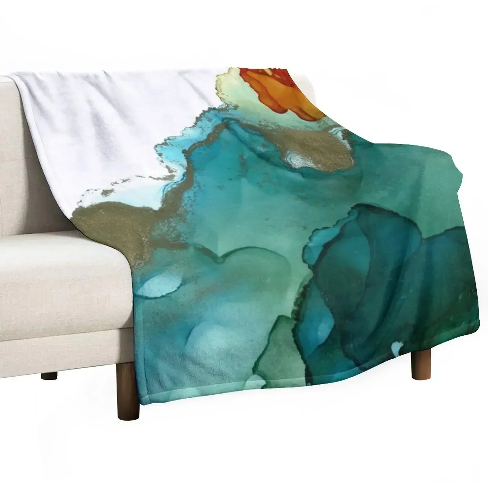 Alcohol Ink Blue Orange Green No. 3 Throw Blanket Soft Big Personalized Gift Vintage Polar Warm Blankets