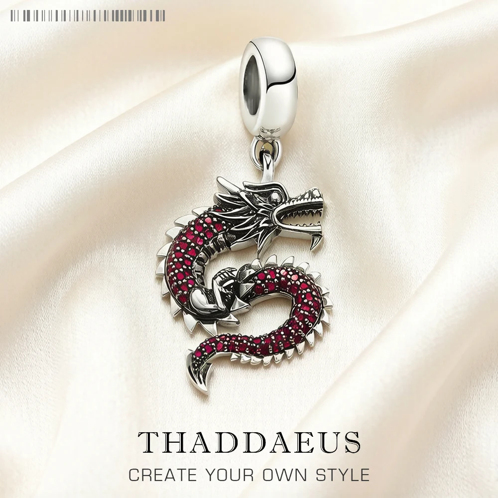 Rosaroter Stein-Drachen-Anhänger, europäischer Glücksbringer-Schmuck für Damen und Herren, neues, reines 925er-Sterlingsilber, Vintage-Geschenk
