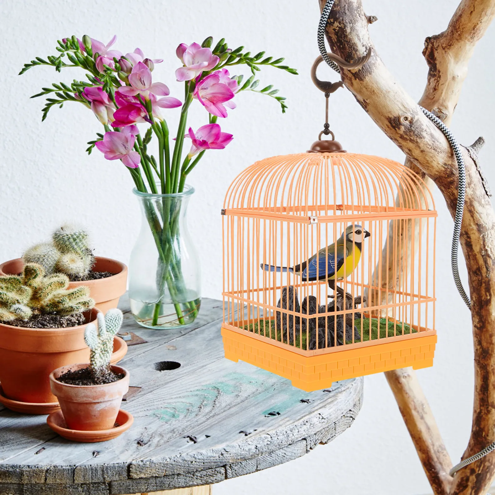 Sound Activated Realistic Birdcage Singing Bird Electronic Chirping Bird Battery Operated Interactive Motion Activated Decor
