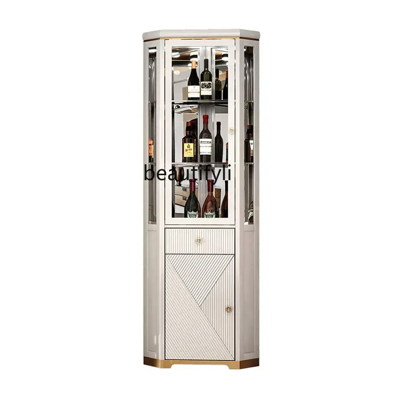 

ss newAmerican Light Luxury Glass Wine Cabinet Household Solid Wood Living Room Wall Sideboard Cabinet Triangle Corner Display C