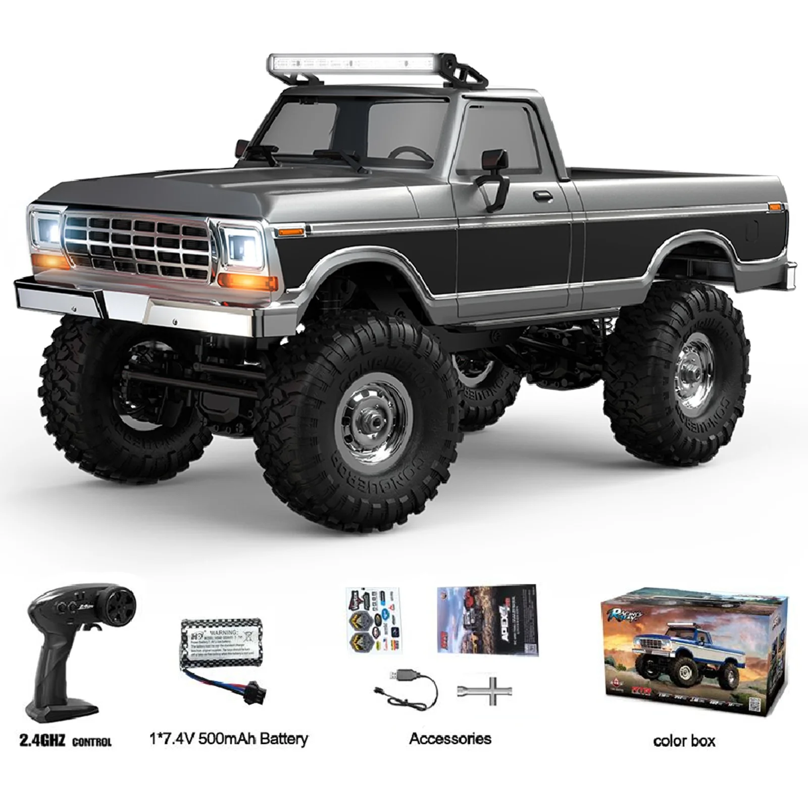 1:16 HBToys RC auto met realistische LED dakverlichting RC crawler voertuig R1611 4x4 off-road volledige functionaliteit aluminium aandrijfas - afbeelding 1