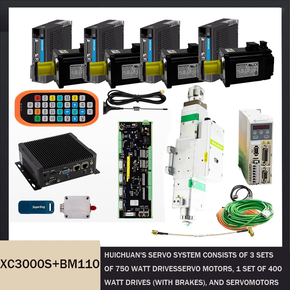 Raytools XC3000S laser cutting control system with BM110 3.3kw automatic cutting head and Huichuan servo 750 watt 400 watt brake