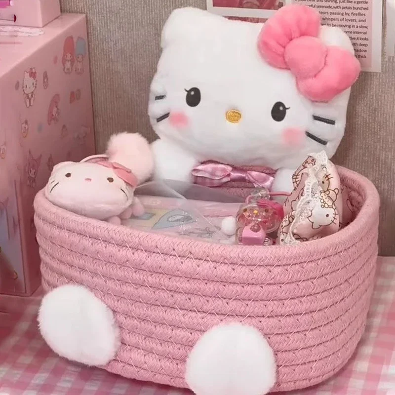 Cesta de almacenamiento japonesa Kawaii de Hello Kitty, bonita caja de almacenamiento de juguetes y cosméticos con encanto Harajuku, decoración de dormitorio, regalo de cumpleaños rosa