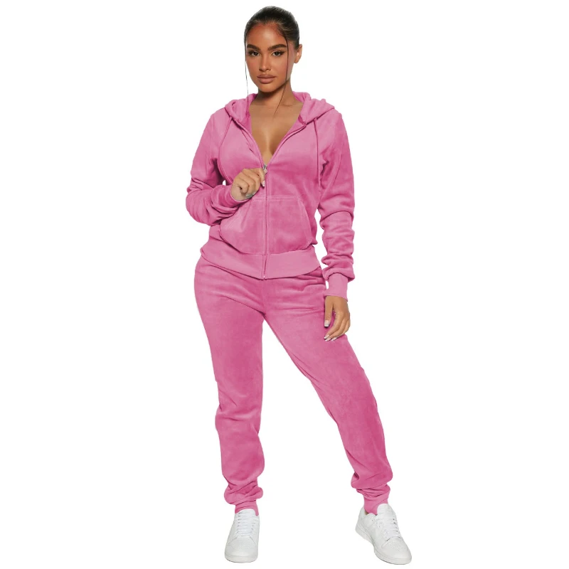 

Pant Set Women Two Piece Sets Hooded Matching Sets Casual Zipper Coats Spring Long Pants High Waist Regular Y2k Streetwear 2025