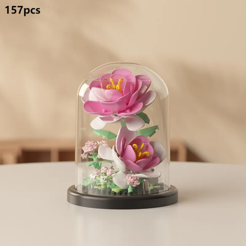 Bouquet di Fiori Eterni, Pianta in Vaso Bonsai, Modello di Blocchi da Costruzione, Decorazione per la Casa, Giocattoli Puzzle, Regali di Compleanno e Natale per Bambini