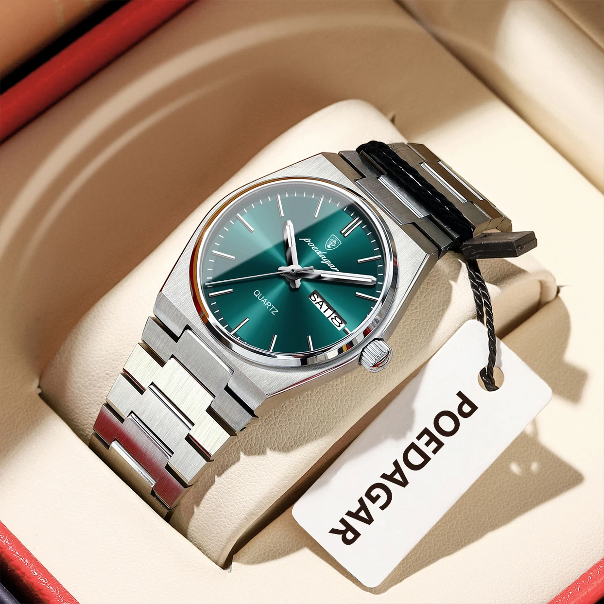 POEDAGAR ساعات نسائية أصلية تاريخ الأسبوع مضيئة مقاوم للماء ساعة السيدات الفولاذ المقاوم للصدأ كوارتز موضة ساعة نسائية + صندوق هدية