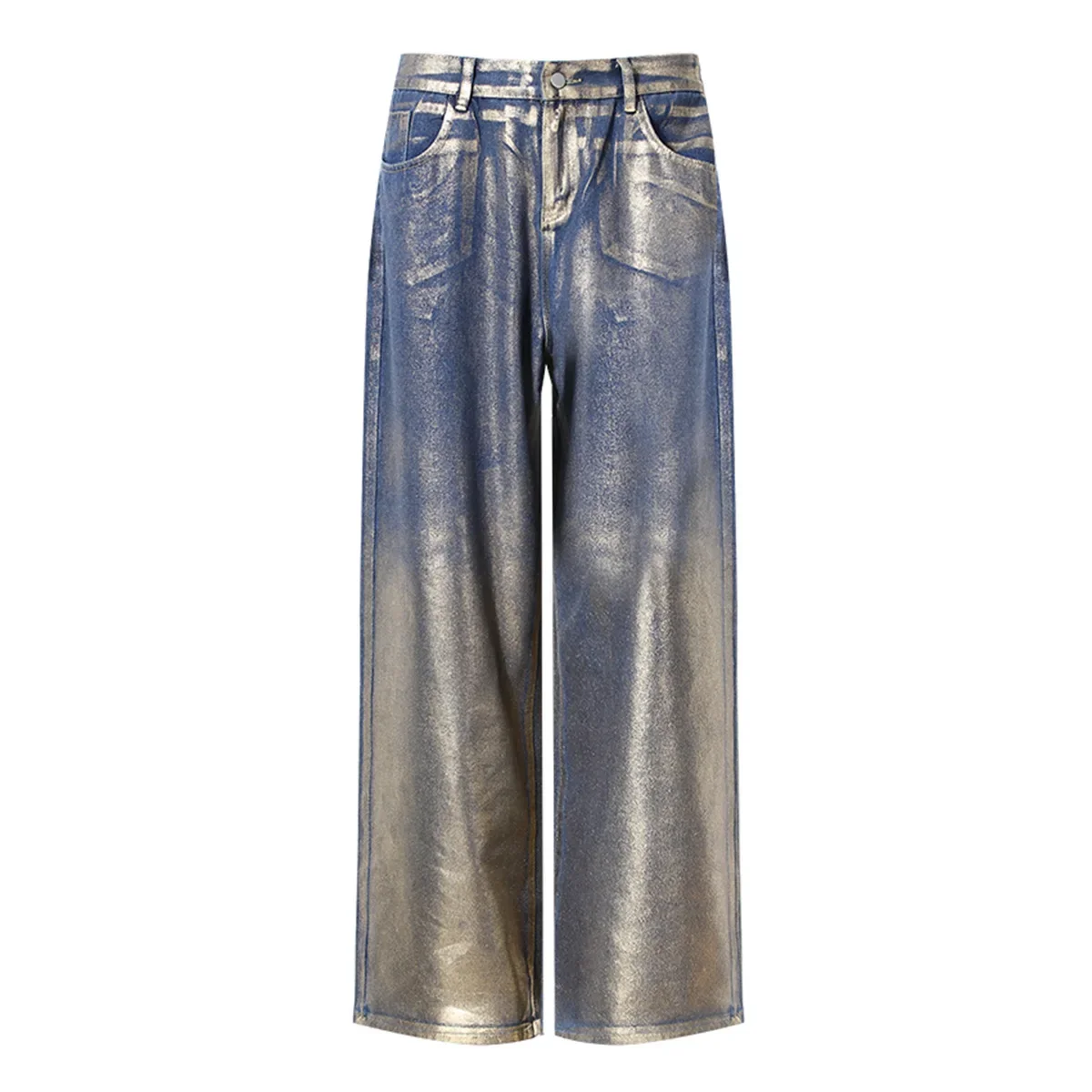 Shiny Blue Silver Women Pant Female Business Work Wear 1 Piece  Loose Casual Wide Leg Trouser