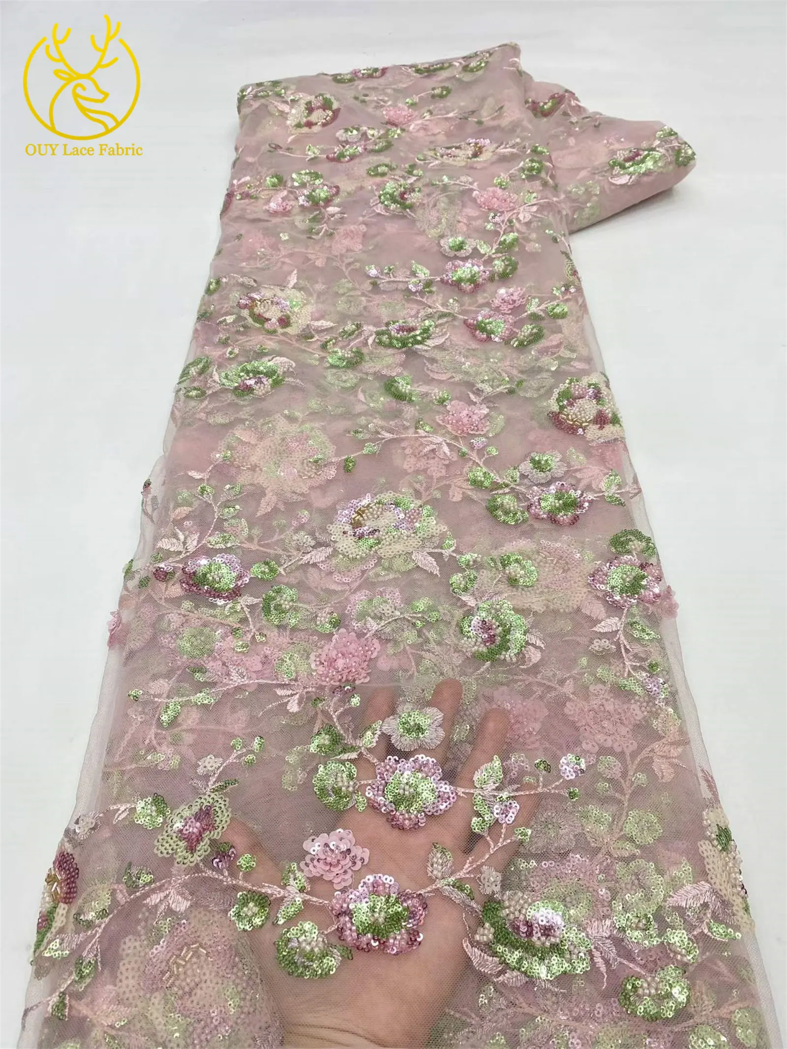 Elegantes Brautkleid mit Pailletten-Stickerei, Spitzenstoff 2026, Hochwertige Afrikanische Perlen-Tüllspitze für Damenkleider zum Nähen – Detail 8