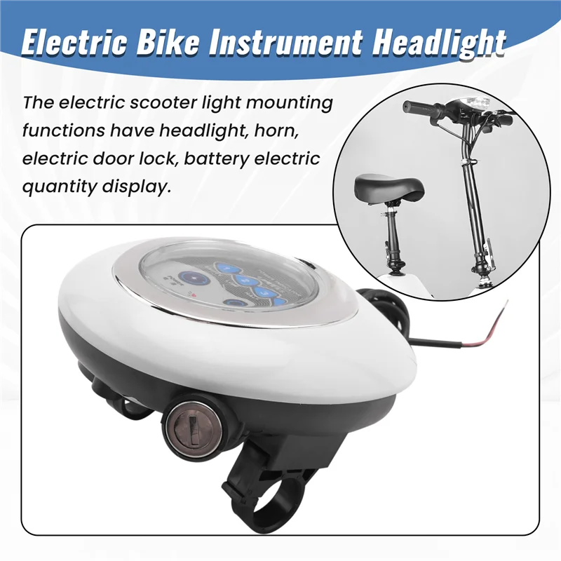 

AV32-3 In1 LED Headlight Electric Bike Scooter Frontlight Light Horn Lock Instrument Panel Horn Instrument Headlight
