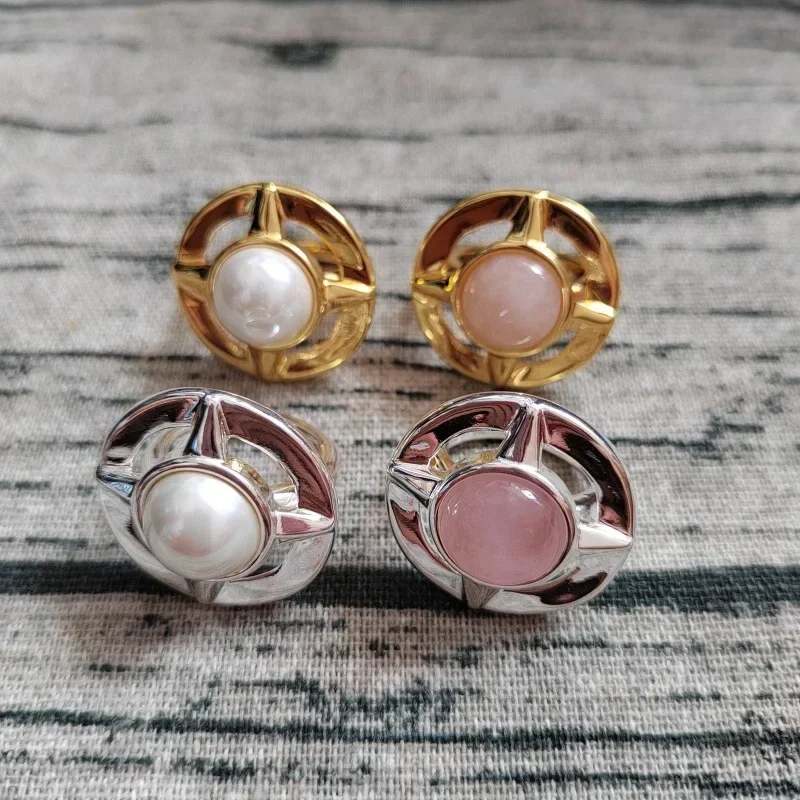 2025 Summer New Product Fashion Style Pearl/Pink Quartz Four Star Ring Women's Date Accessories Multi functional Gift Jewelry