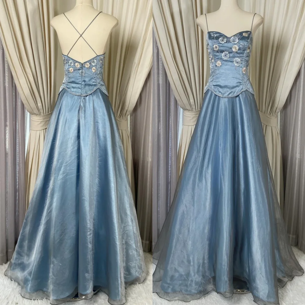 

Customized Sparkly Blue Organza Evening Dress Luxury Strapless Sleeveless Homecoming Dresses Fashion Special Occasion Gowns
