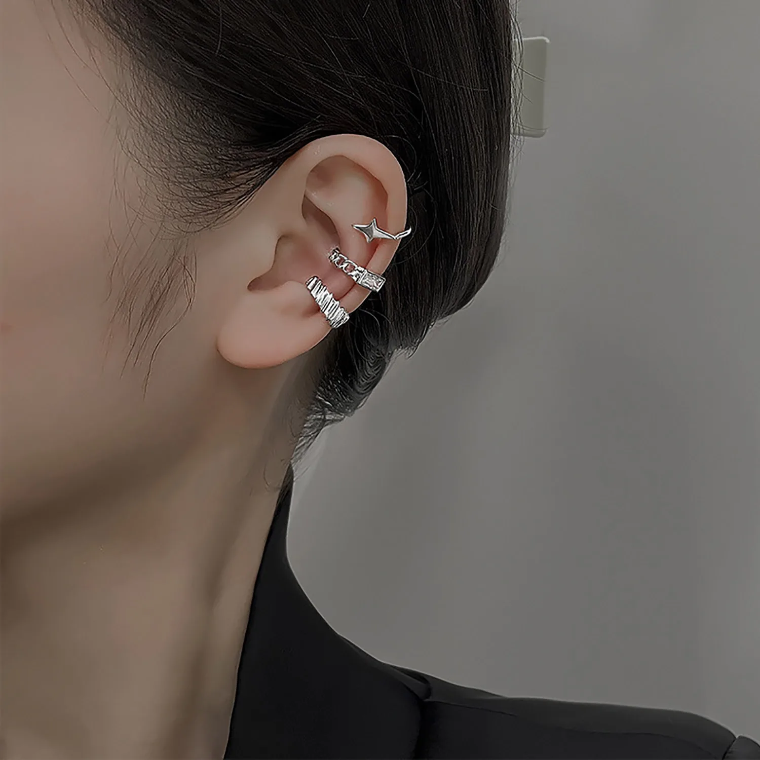 1Pc Cross Star Ear Clip No Piercing Earrings For Women Girls Fake Cartilage Ear Cuff Fashion Korean Y2k Jewelry Accessories