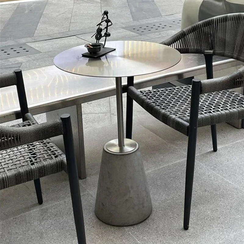 Side Coffee Table Vintage Industrial Style Tea Shop Cafe Trending Creative Individual Cement Stainless Steel round Table