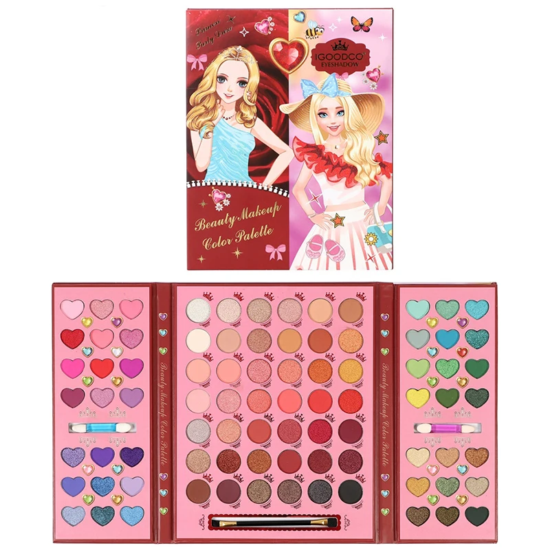 84 Colors Cartoon Princess Matte Big Eyeshadow Palette with Brush Glitter Eye Shadow Blush Pigment Professional Makeup for Face