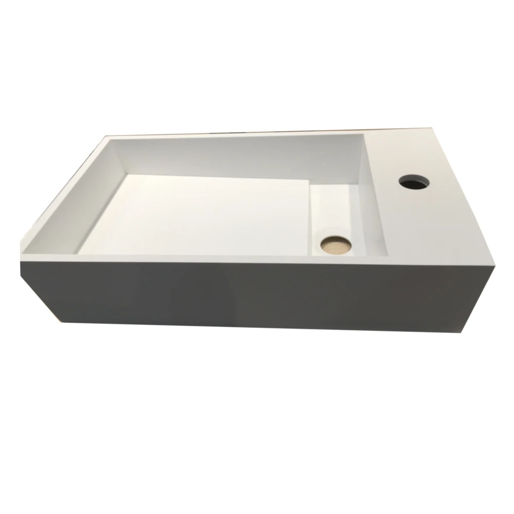 Bathroom Rectangular Sink Wall Mounted Solid Surface Stone Washbasin Hidden Style Drain  20099A