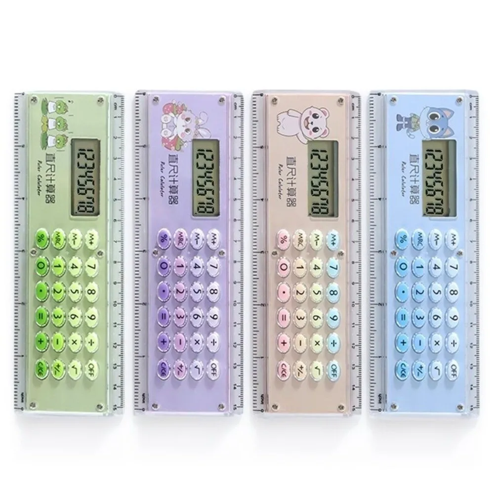 8 Digit Straight Ruler With Calculator Ultra-thin 15cm Students Measuring Ruler Cartoon Kawaii Stationery Drawing Tool Office