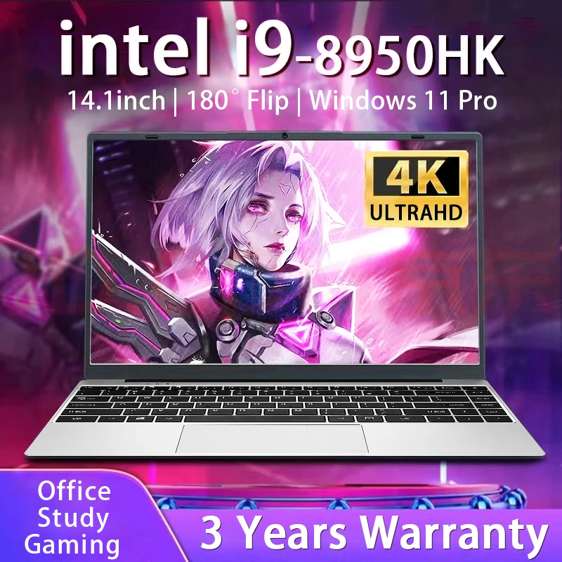 

Intel Core i9 8950HK Laptop Computer Windows 11 Pro 14.1 inch 16GB RAM 1TB 2TB SSD HD Screen Portable Office laptops pc gamer