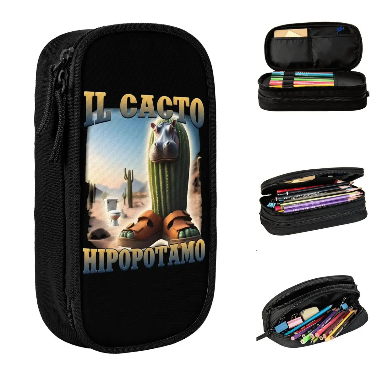 IL Cacto Hipopotamo مضحك الإيطالية Brainrot مقلمة الإيطالية Brainrot حامل قلم أكياس تخزين كبير الطلاب هدية pencelcases