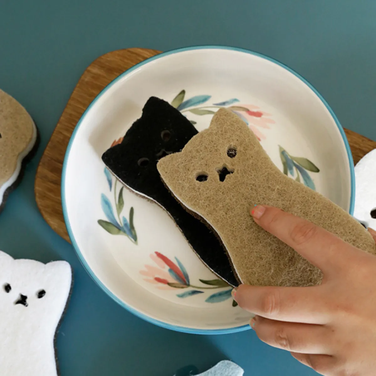 8Pcs Cartoon Cat Design Cleaning Sponge Kitchen Dish Bowl Cup Pan Scrubber Premium Material Fast Dirt Grease Removal Sponge