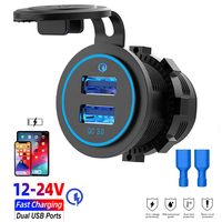 12-24V Dual USB Fast Car Charging Socket 18W QC3.0 Waterproof Car Quicker Charger Power Outlet for Car Boat Motorcycle RV ATV