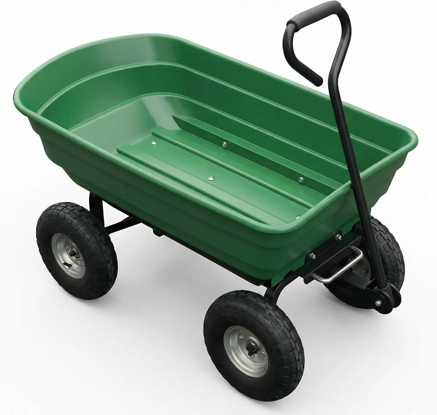 Heavy Duty Four Wheel Garden Dump Cart Wheelbarrow Utility Yard Built In Stand D Handle Steering Gardening Landscaping Work