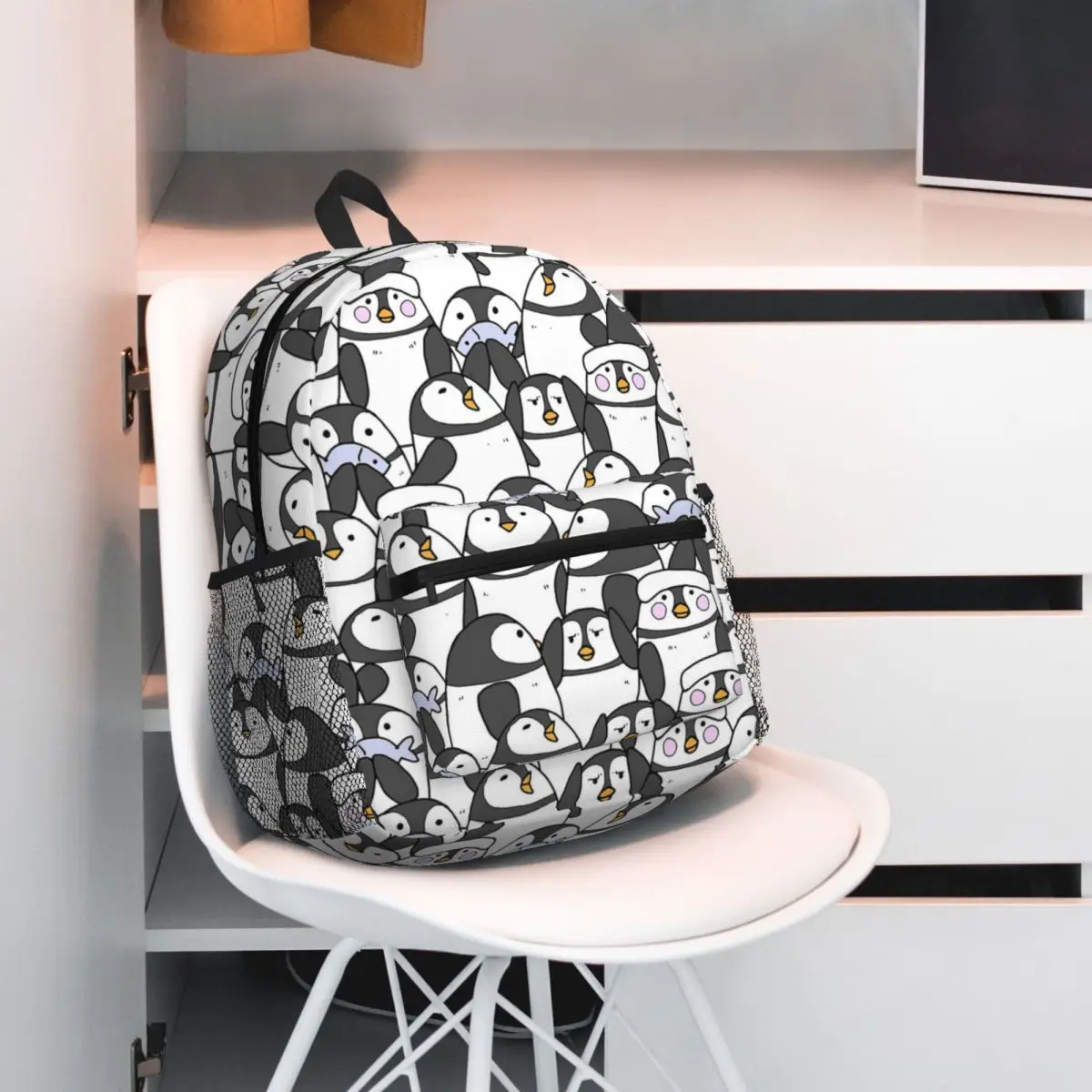 Hand Drawn Penguin Set Backpack Daypack Large Capacity Kids BookBag School Bag Shoulder Bags for Men Women