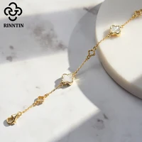 Rinntin New Design 925 Sterling Silver Lucky Four Leaf Clover Women's White Shell Bracelet Jewelry for Girlfriend Present GMB68 - Image 5
