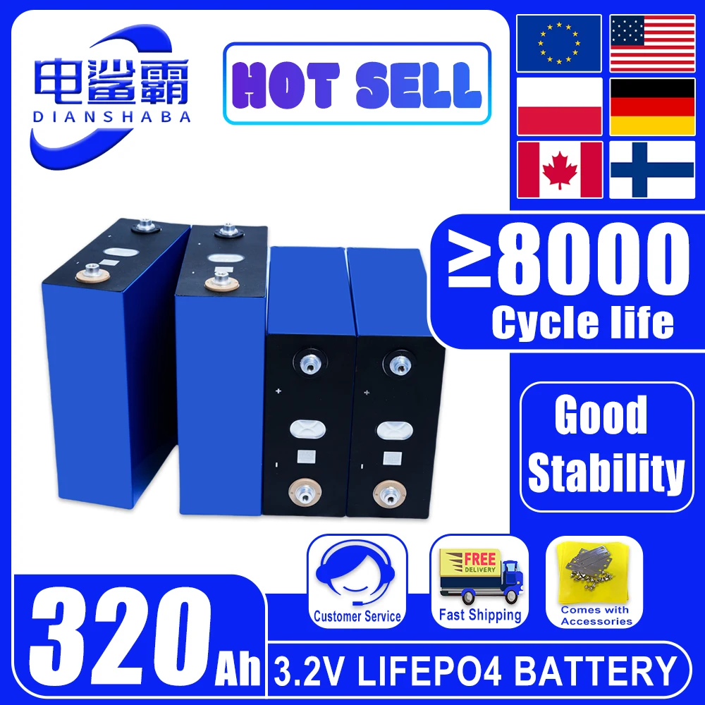 

Brand New 8000 Cycles Lithium Iron Phosphate Battery 3.2V 320Ah Lifepo4 battery DIY 12V 24V 48V suitable EV RV Marine Boat Batte