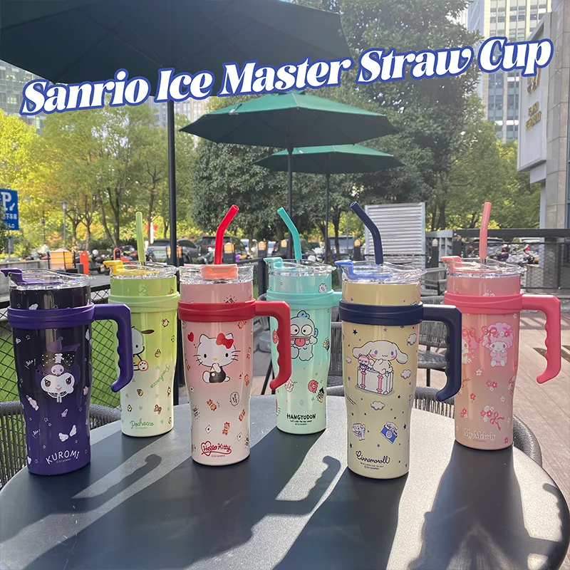 

1200Ml Sanrio Thermos Water Bottle Cute Hello Kitty Kuromi Cinnamoroll Melody Large Capacity Straw Cup Steel Kids Birthday Gift