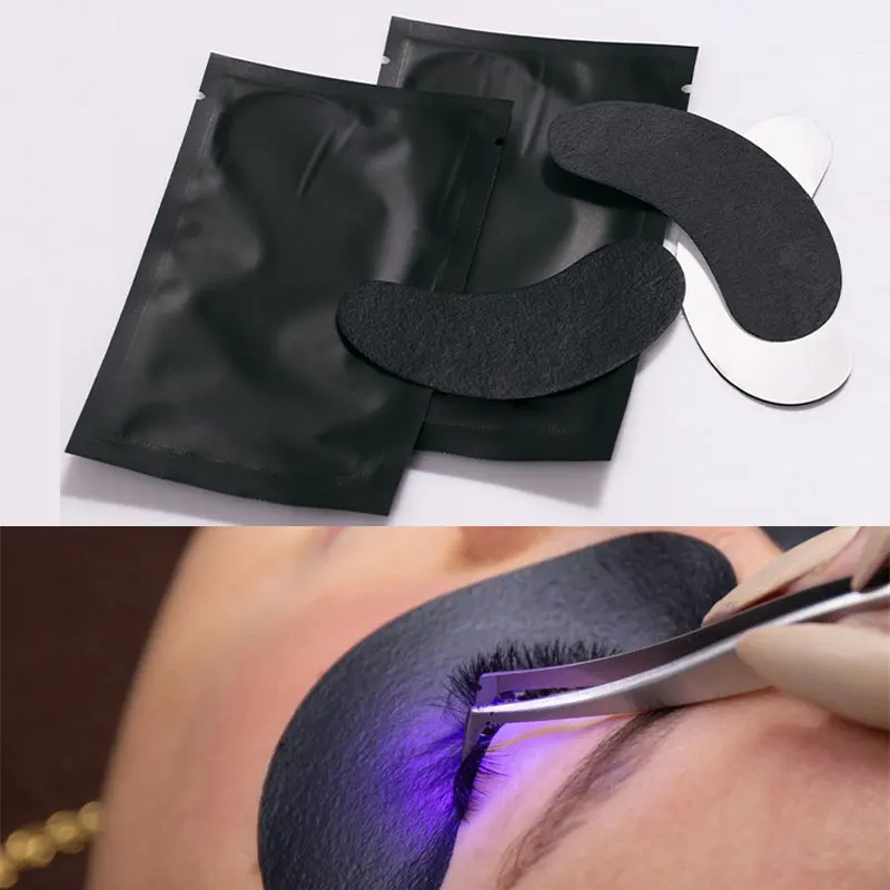 20 Pares de Parches Oculares Aislantes UV para Extensiones de Pestañas, Almohadillas de Gel Hidrogel para Debajo de los Ojos, Adhesivos Negros UV, Herramientas de Maquillaje