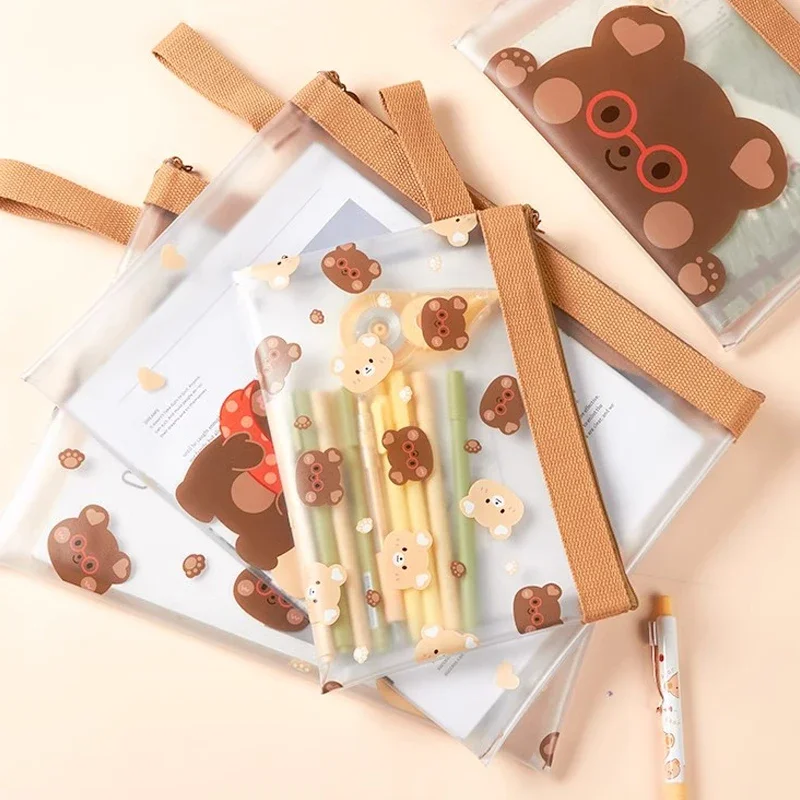 A4 A5 File Bag Kawaii Bear Large Capacity Documents Tickets File Holder Pencil Case Korean Stationery Cute Cartoon Storage Pouch