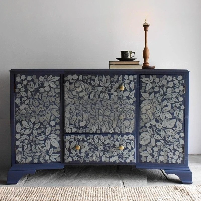 

French retro blue painted chest cabinet/medieval living room solid wood locker/storage cabinet